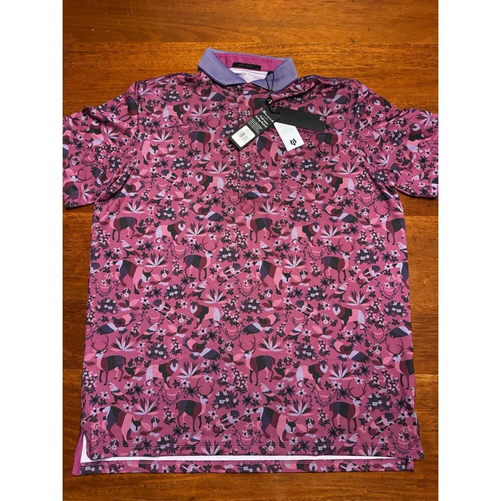 Size L Greyson Animals Polo Purple Pink Wildlife Golf Shirt NWT Performance - Picture 2 of 10